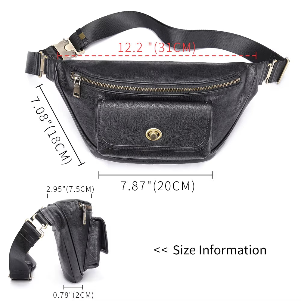 MARRANT Men Single Shoulder Daypack Crossbody Chest Sling Bag Genuine Leather Fanny Pack Leather Waist Bag for Men