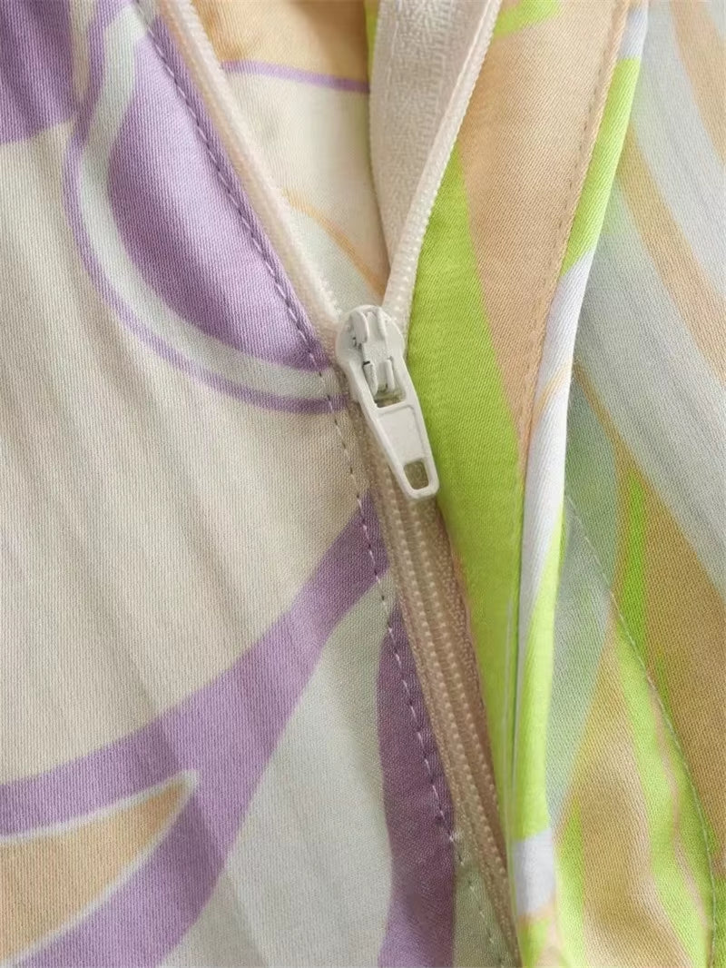 OUDINA Fashion French Vintage Casual Printed Shirt Top Straight Trousers Pants Set Women'S Two Piece Sets