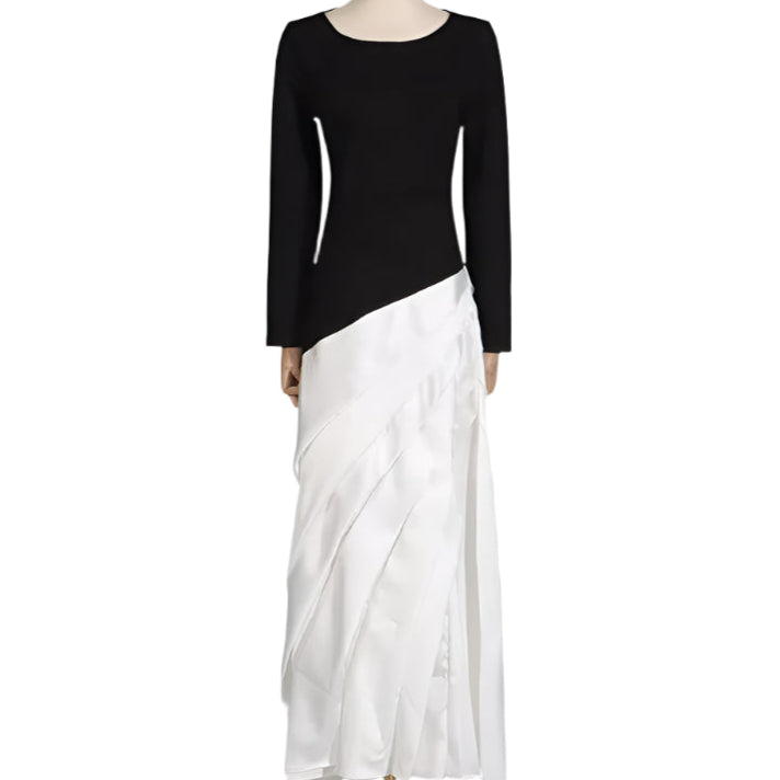 Contrast Color Stitch Pleated Elastic Dress