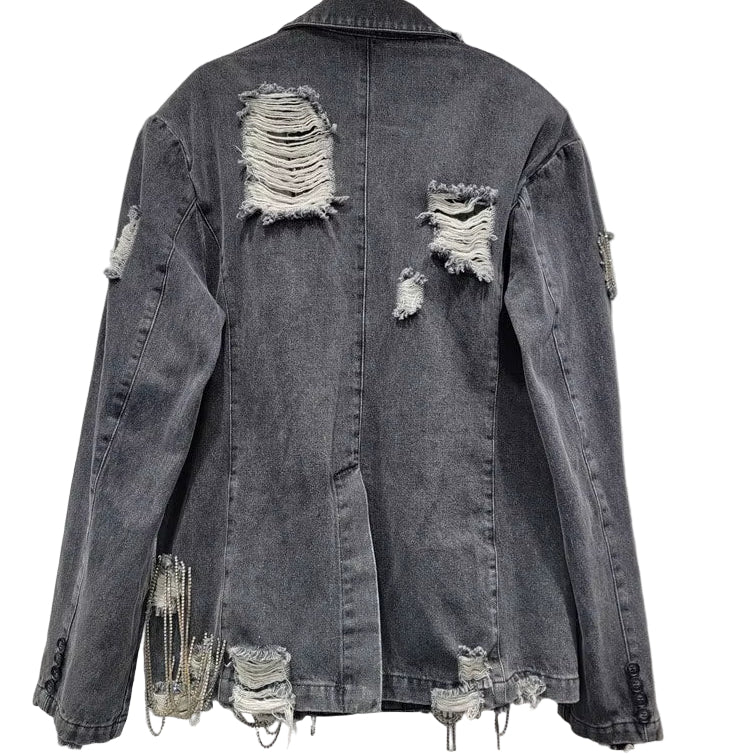 OUDINA Autumn New Irregular Elegant Gray Loose Blazers Jacket for Ladies Blazer Women