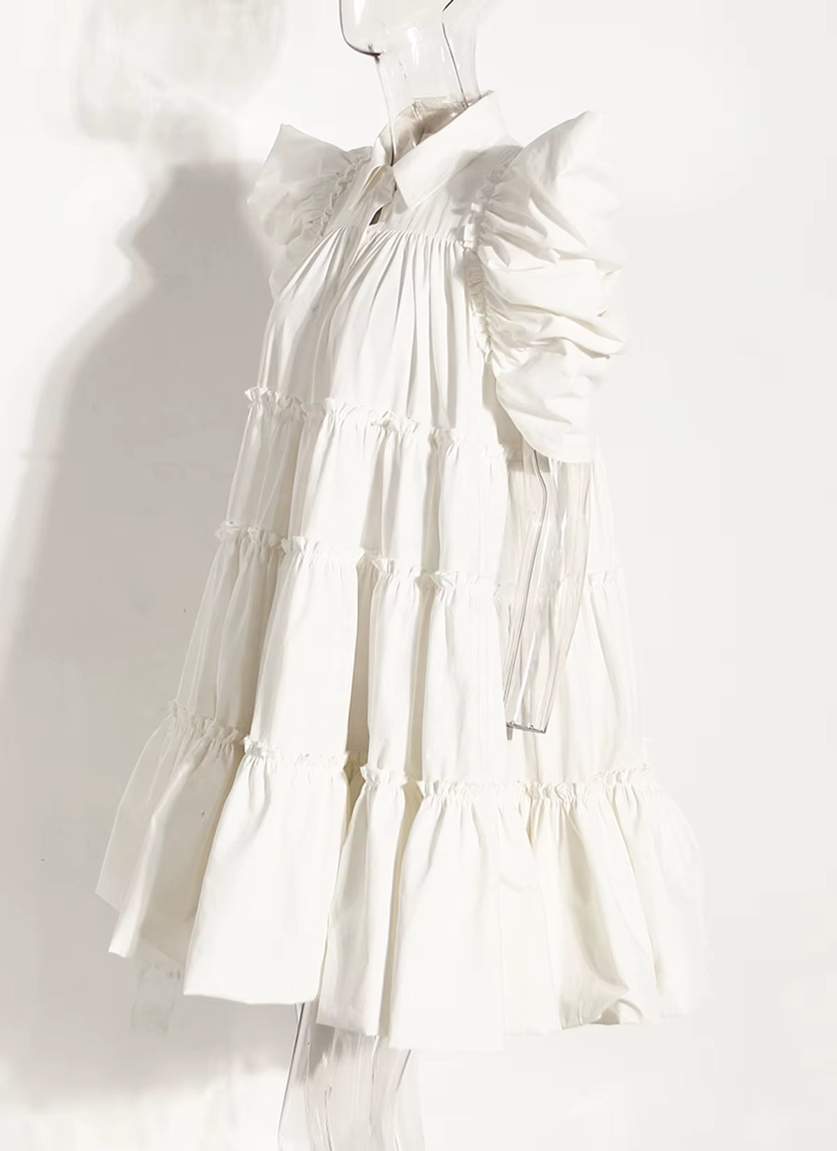 OUDINA 2022 New Stylish Puff Sleeve Loose Oversized Mini Dresses Women Casual Shirt Vintage Pleated Dress