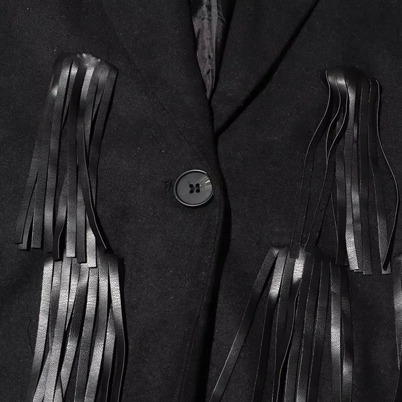 OUDINA Australian Show Style Fashion Spring New Design Leather Splicing Tassel Windbreaker Women'S Long Coat