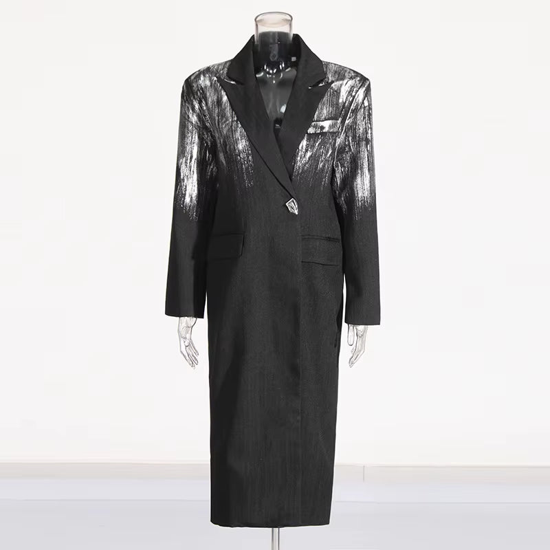 OUDINA Trendy Simple Printed Paint Trench Coat Women Casual Long Coat Single-Button Women'S Trench Coats