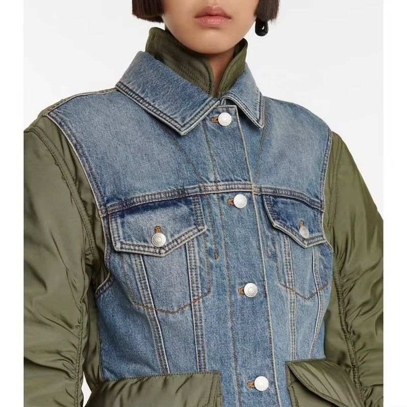 OUDINA Hot Selling Female Winter Warm Loose Casual Ladies Patchwork Denim Jacket Womens