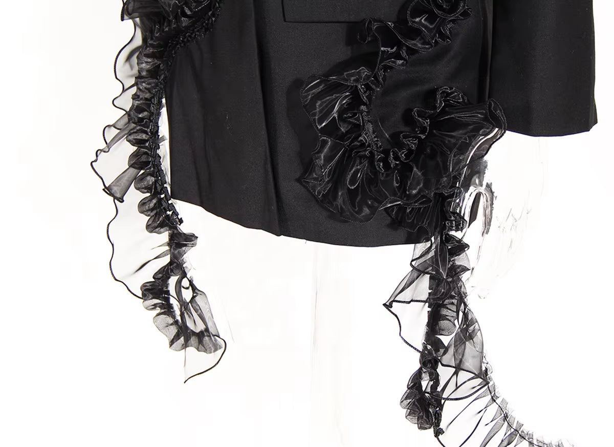 OUDINA New Stylish 2022 Blazer Tassel Casual Stitching Mesh Lace Ladies Midi Woman Blazers