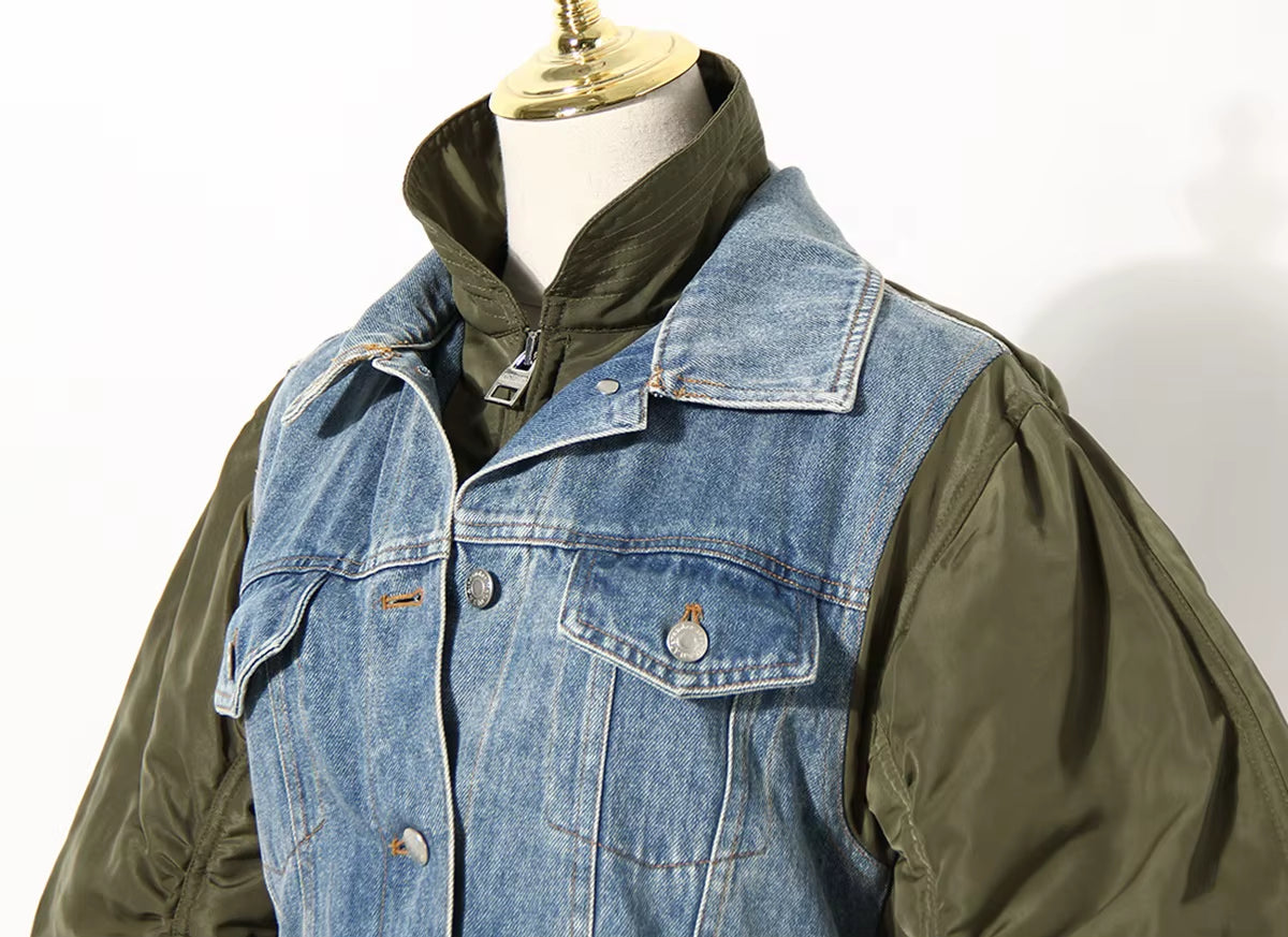 OUDINA Hot Selling Female Winter Warm Loose Casual Ladies Patchwork Denim Jacket Womens
