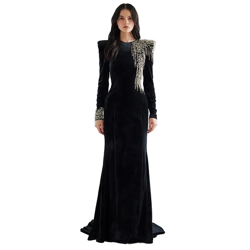 Valeta Gown - Exquisite Floor-Length Evening Dress with Crystal Embellishments