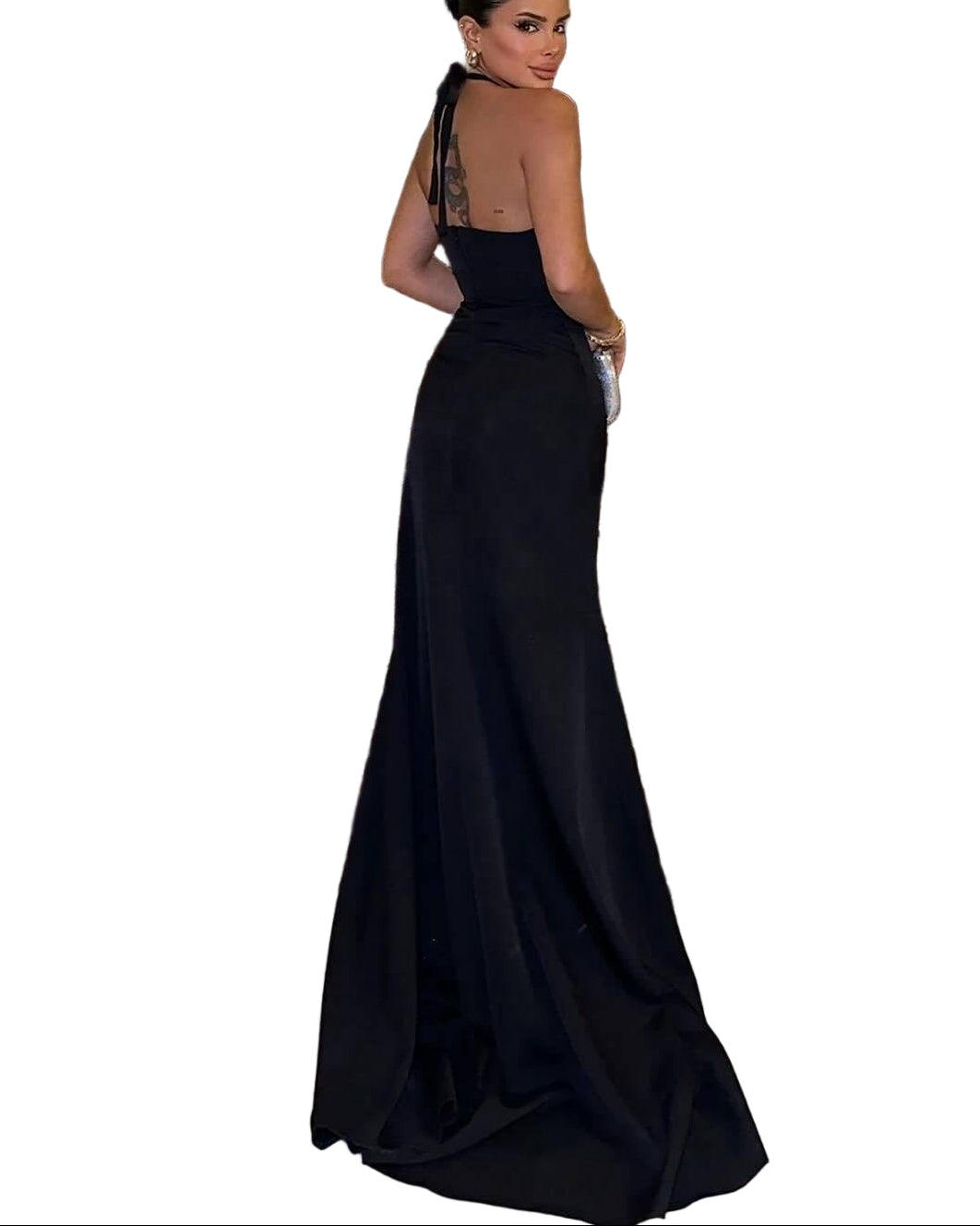 Stunning Black Halter Gown with Crystal Embellishments and High Slit