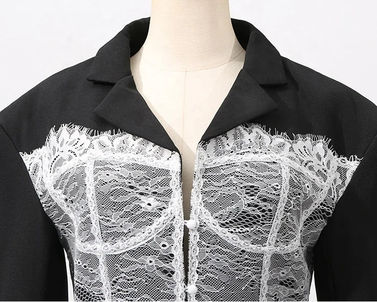 Elevate Your Wardrobe with the OUDINA Elegant Lace Stitching Blazer for Women - Perfect for Any Occasion