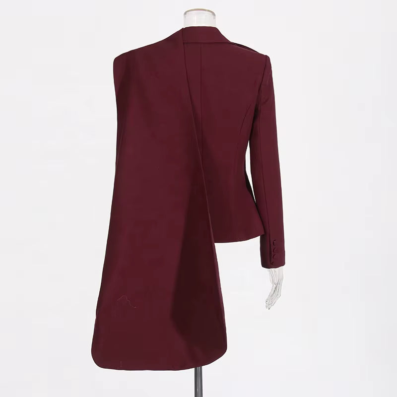 OUDINA Fashion Splicing Shawl Solid Elegant Blazers Jacket Red Ladies Blazer Simple Women'S Suits Blazers