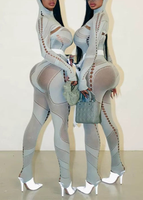 SEGER - Hooded Knitted Mesh Jumpsuit