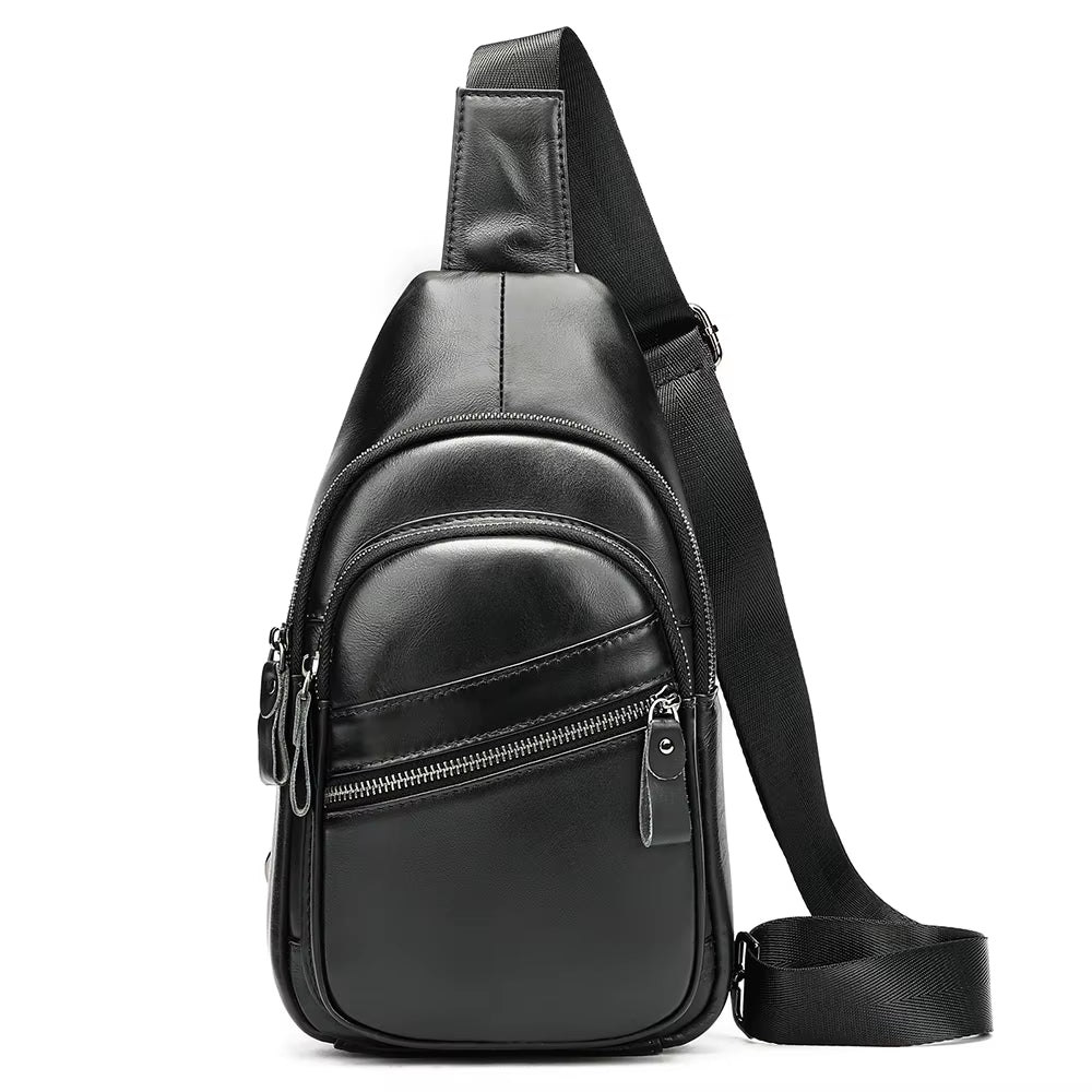 MARRANT Men'S Genuine Leather Waterproof Daypack Leather Chest Sling Bag Shoulder Crossbody Bag Chest Bags for Men
