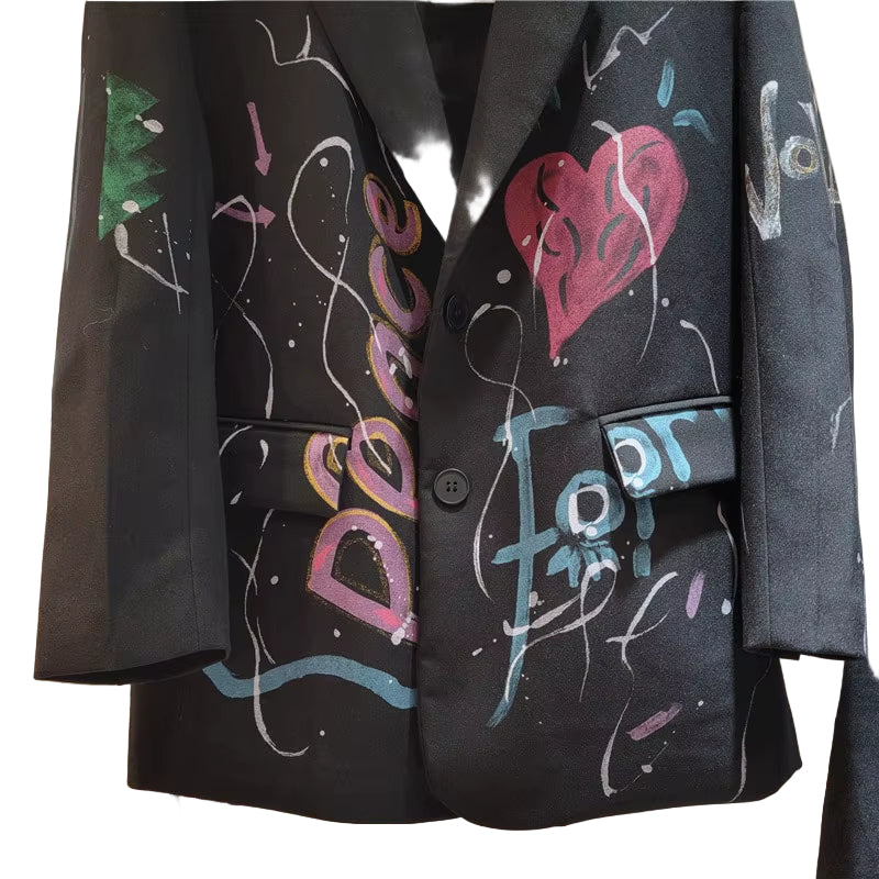 OUDINA New Chic Stylish Fall Winter Graffiti Print Personality Loose Casual Ladies Blazers Women Blazer Jacket