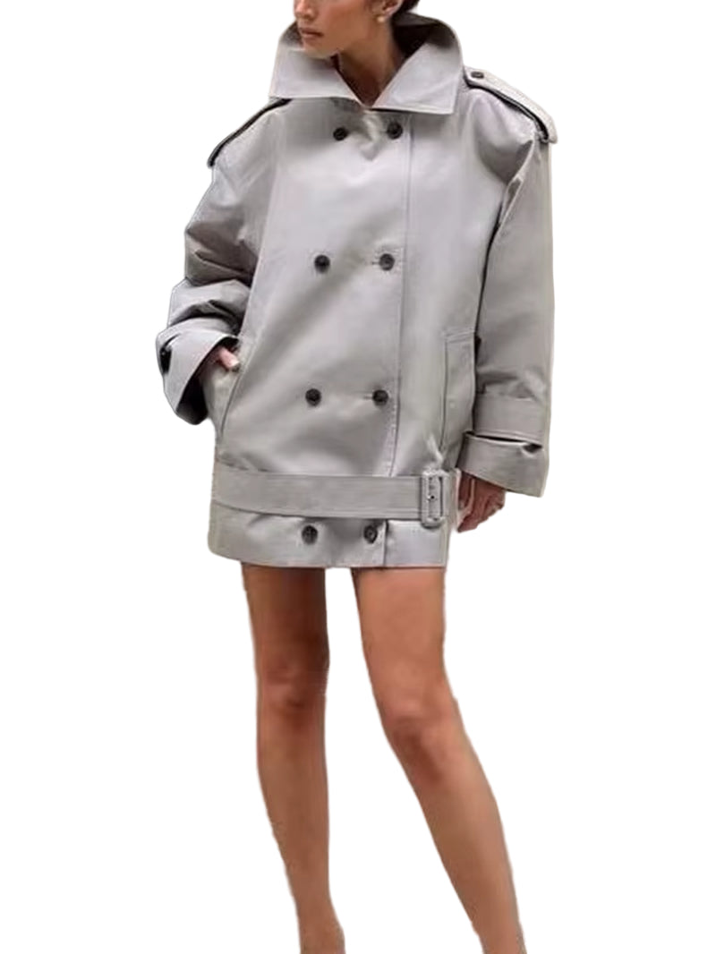 OUDINA Newly Trendy Winter Solid Color Loose Irregular Short Windbreaker Jackets Trench Women Windbreaker Jacket for Ladies