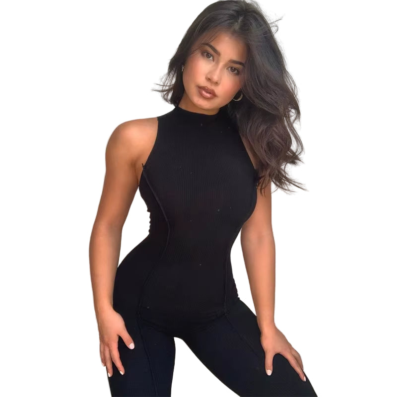 OUDINA Hot Selling New Fashion Bodycon Jumpsuit High Collar Casual Solid Color Sports Jumpsuit for Women 2023