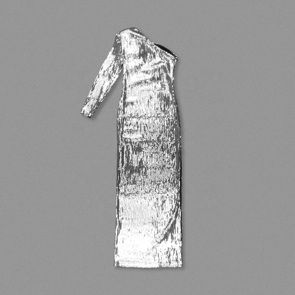 OUDINA New Clothing Irregular Sloping Shoulder Women Lady Elegant Dresses Women'S Casual Long Dress