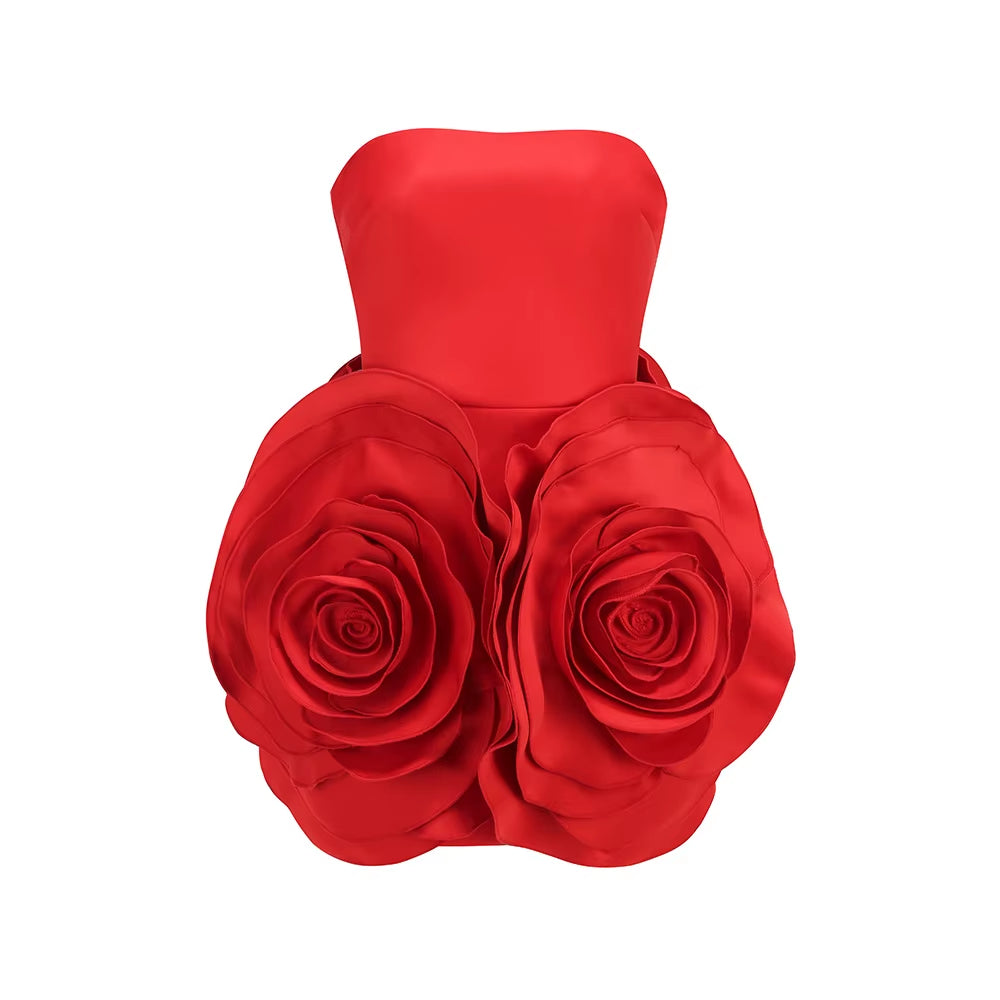 OUDINA Wholesale New Fashionable Three-Dimensional Decoration Flower Evening Women Party Dress Ladies Casual Dresses