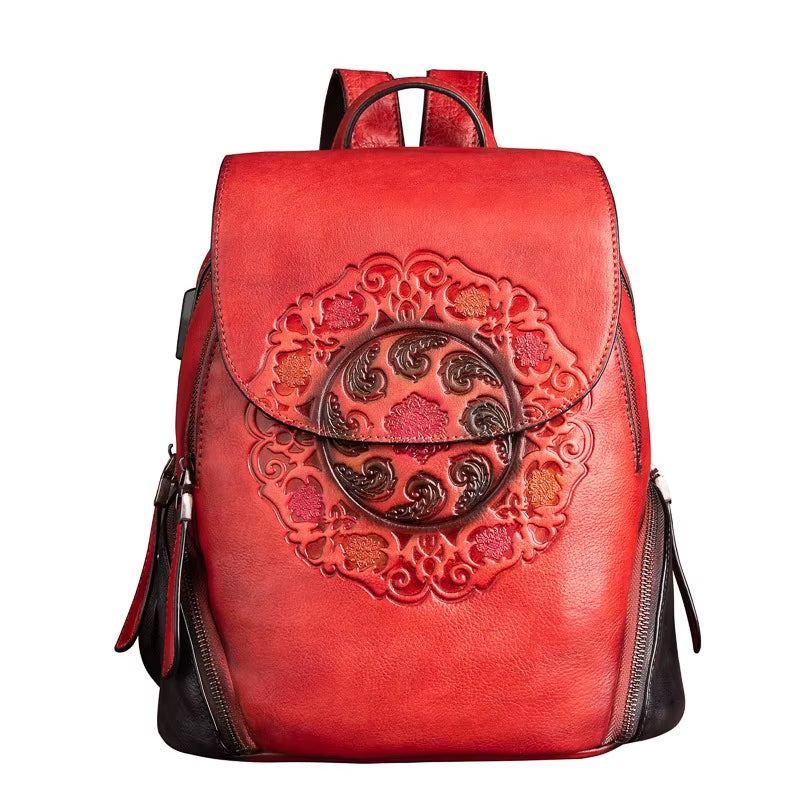 Westal Handmade Chinese Style Cowhide Leather Bag Backpack Genuine Leather Womans Backpack Leather Backpack for Woman