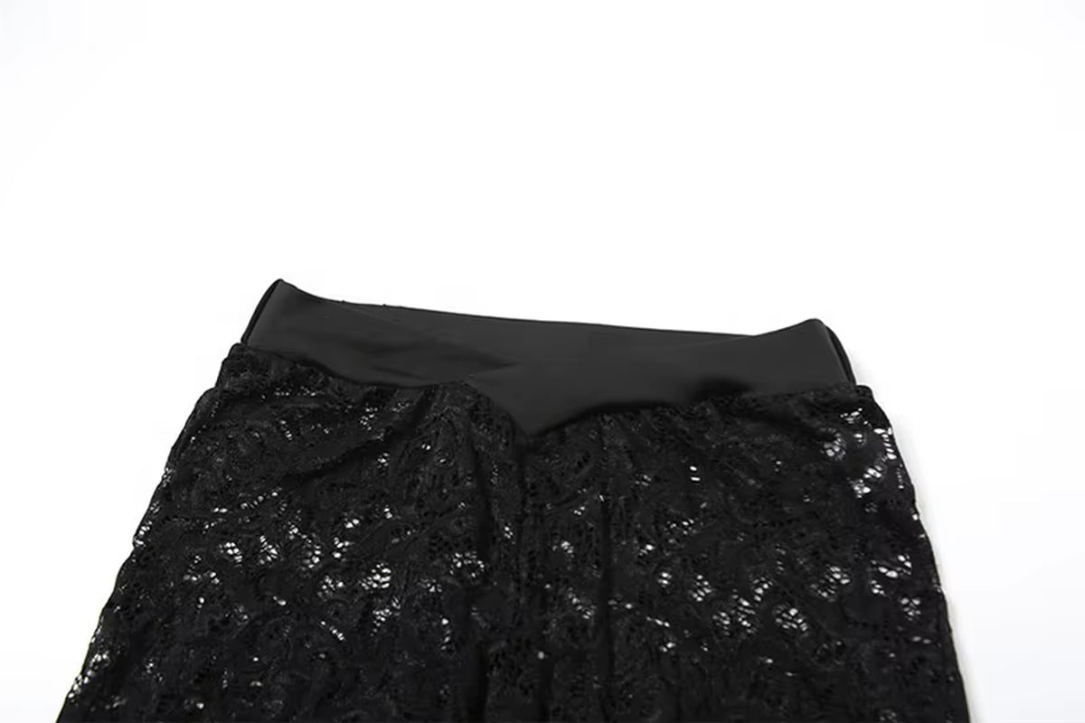 OUDINA Hotselling Autumn Street Sexy Lace Hollow Perspective Tights Two Piece Set Women Clothing 2 Piece Women'S Sets