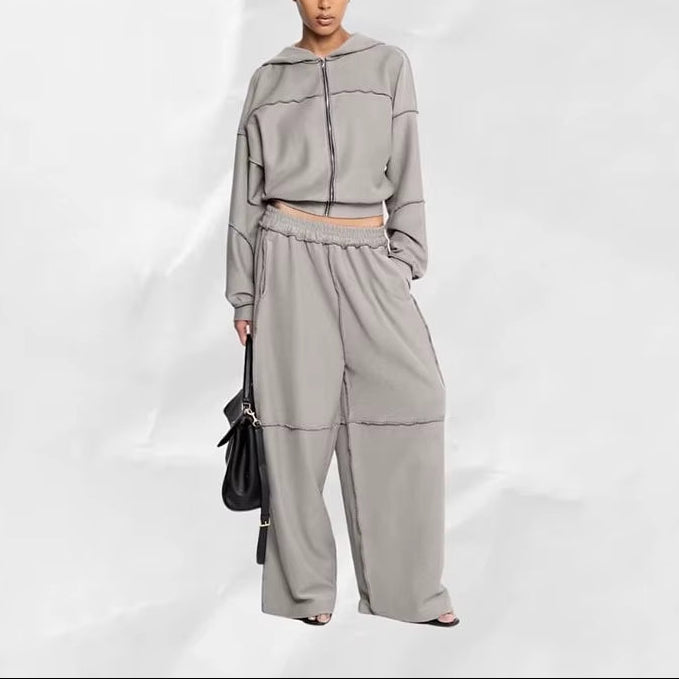 OUDINA New Fashionable Embroidered Women Sets Two Piece Casual Long Sleeve Hoodies Straight Pants Set