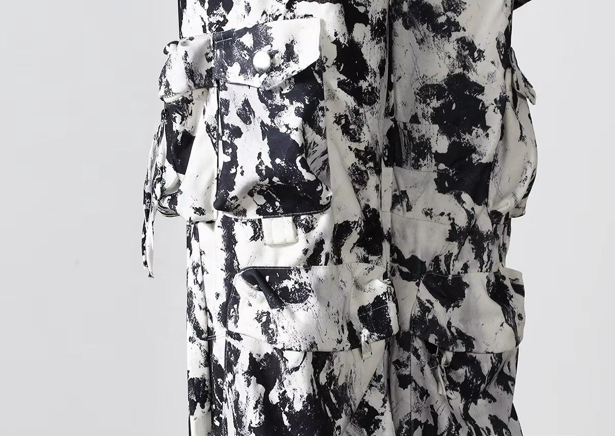 OUDINA Streetwear Camouflage Print Cargo Pants Comfortable Multi Pocket Straight Pants for Women Casual Cargo Pants