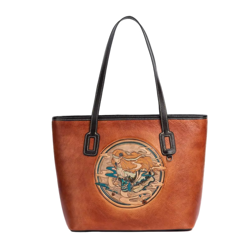 Westal Women Vintage Cowhide Leather Embossed Shoulder Tote Bag Large Work Purse Handbag Genuine Leather Women Laptop Tote Bag