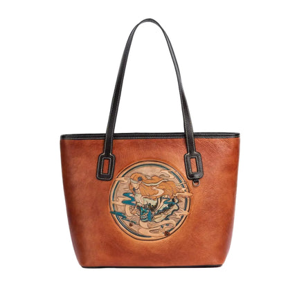 Westal Women Vintage Cowhide Leather Embossed Shoulder Tote Bag Large Work Purse Handbag Genuine Leather Women Laptop Tote Bag