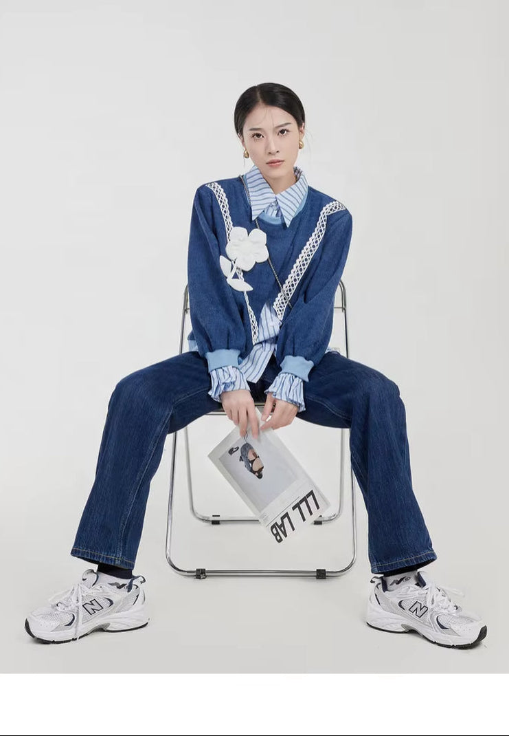 OUDINA Dropshipping Chic Stripe Top Casual Ladies Sweatshirts Women Custom Sweatshirt