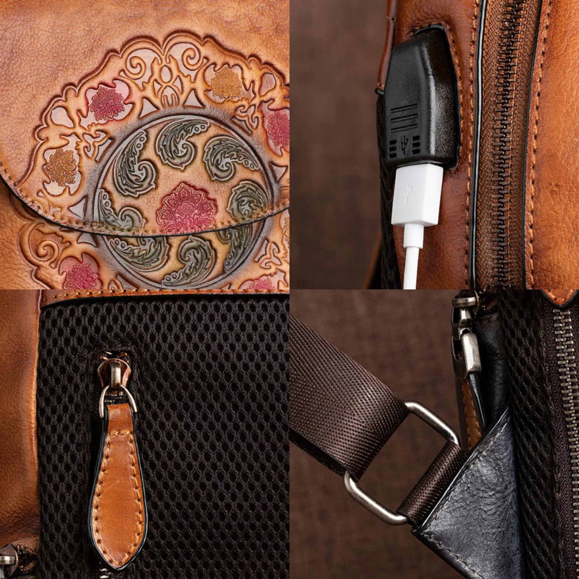 Westal Handmade Chinese Style Cowhide Leather Bag Backpack Genuine Leather Womans Backpack Leather Backpack for Woman