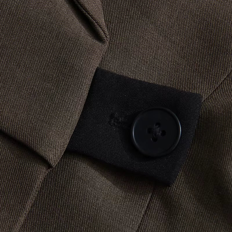 OUDINA High Quality Fashion Oblique Shoulder Irregular One Button Jacket Blazers for Women