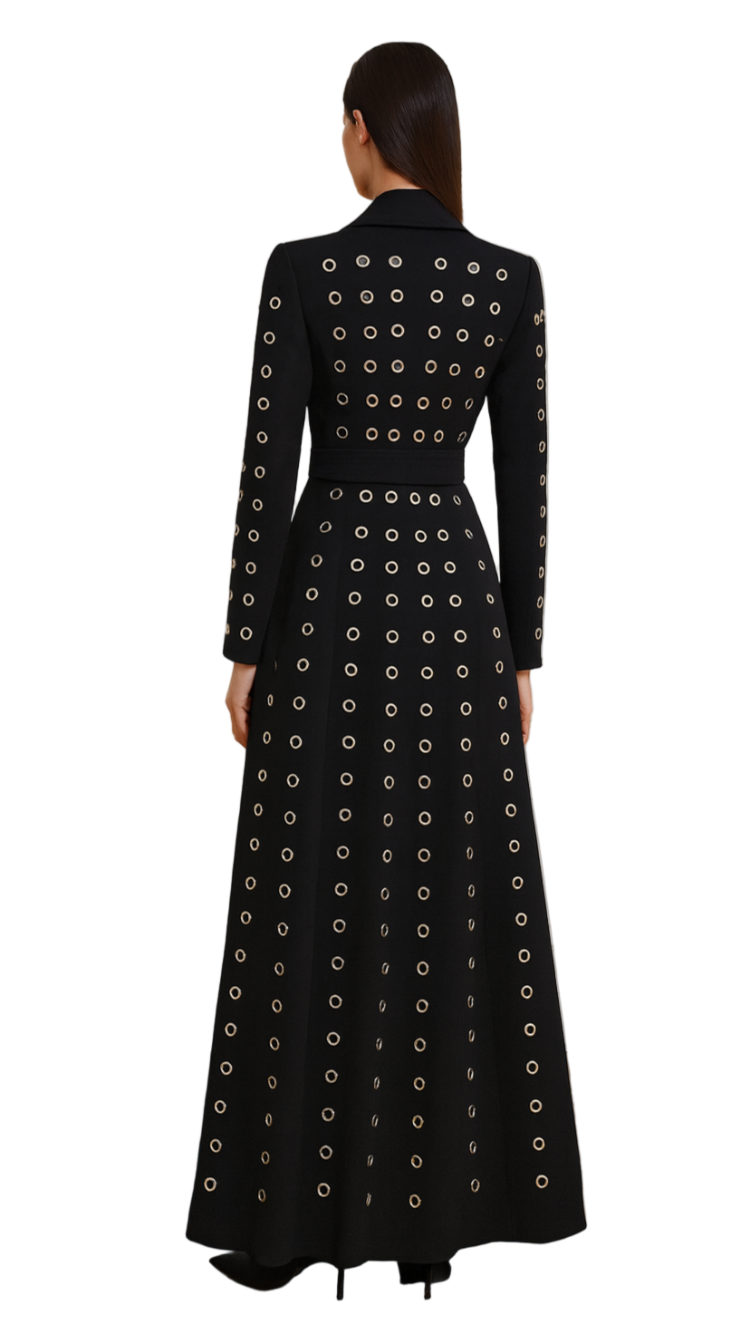 Black Grommet-Embellished Longline Coat