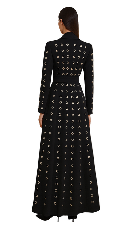 Black Grommet-Embellished Longline Coat