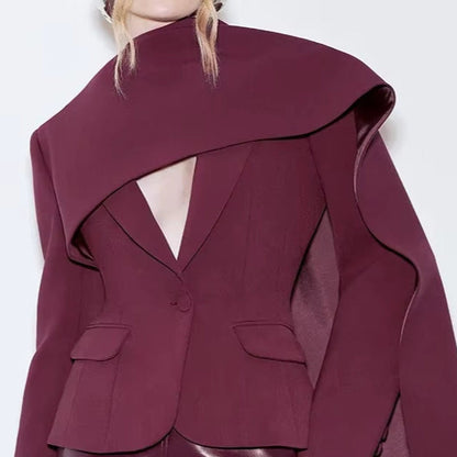 OUDINA Fashion Splicing Shawl Solid Elegant Blazers Jacket Red Ladies Blazer Simple Women'S Suits Blazers