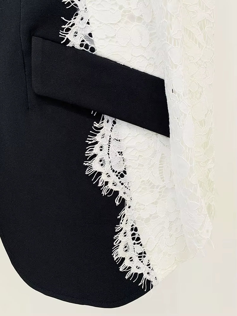 OUDINA Fashion Formal Lace Sleeve Splice Blazer Jacket Suit Elegant Blazer Casual Ladies Blazer