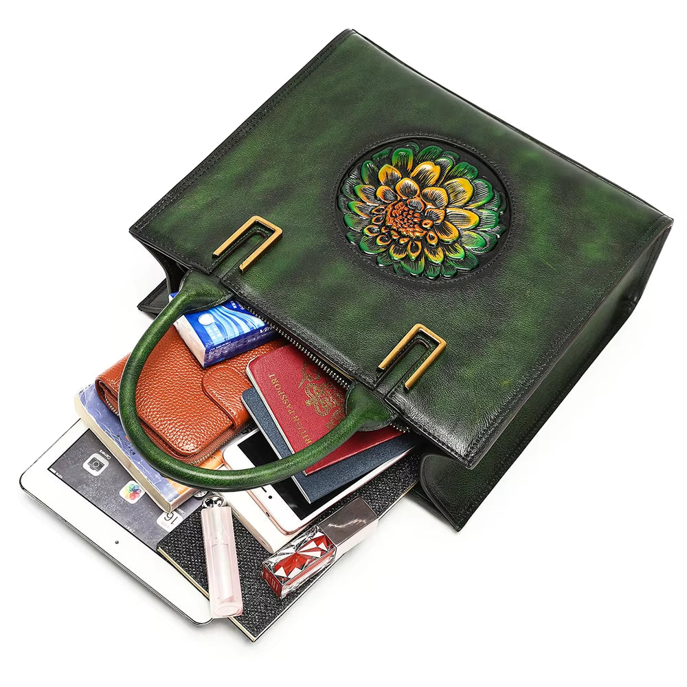 Designer Vintage Embossed Handbag Leather Shoulder Tote Bag Luxury Genuine Leather Handbags for Women