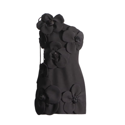 OUDINA New Flower Splicing Solid Color Elegant Mini Dresses for Women Party Evening Dress