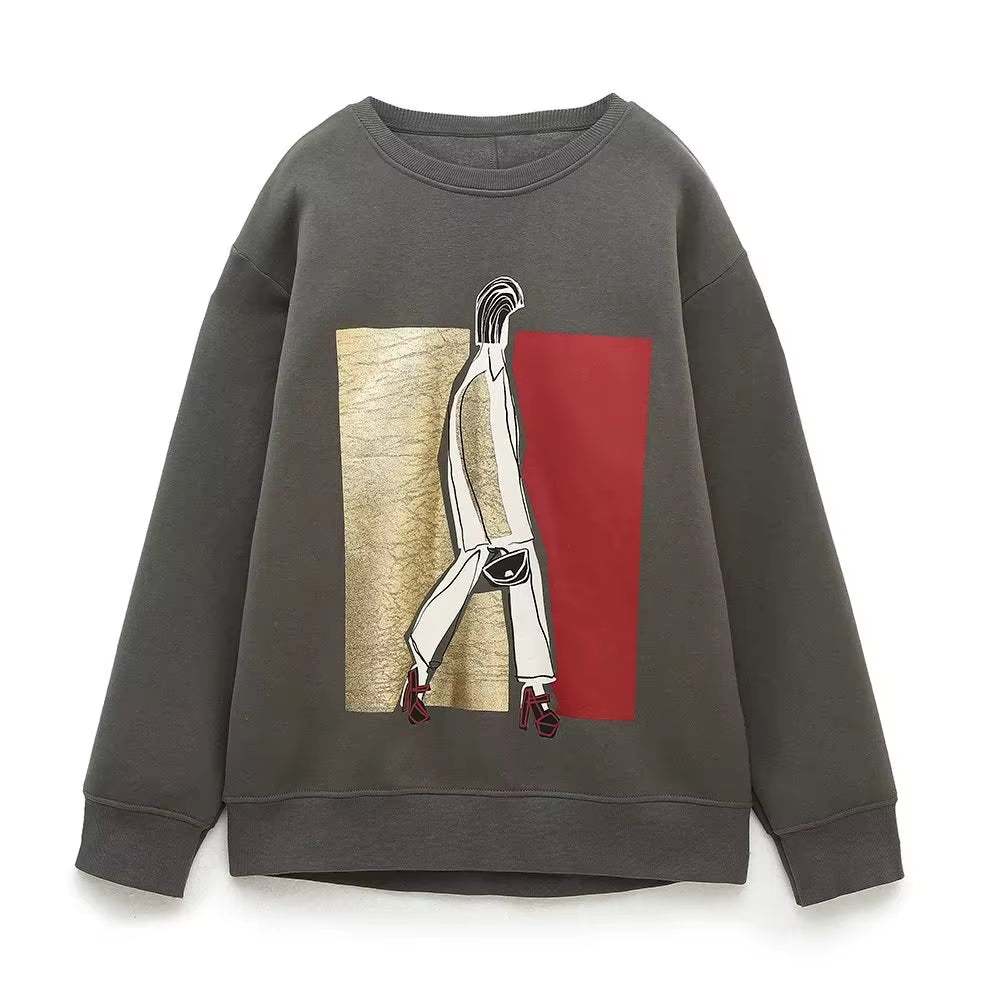 OUDINA Wholesale Casual Oversized Pattern Printed Crewneck Women'S Clothing Sweatshirt Women Sweatshirts