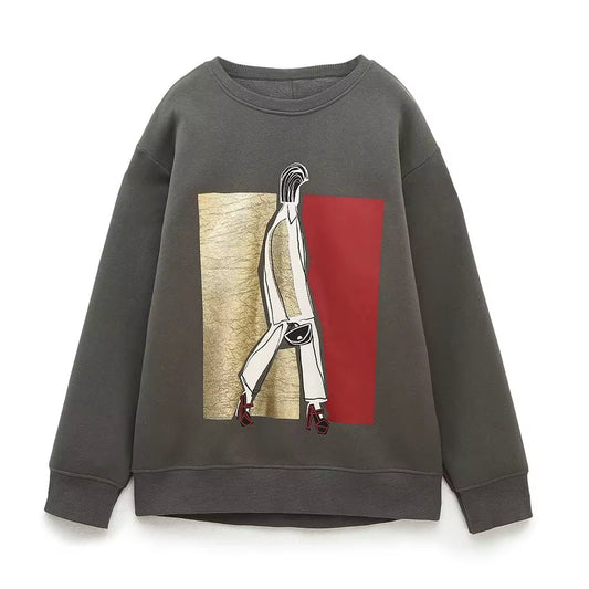OUDINA Wholesale Casual Oversized Pattern Printed Crewneck Women'S Clothing Sweatshirt Women Sweatshirts