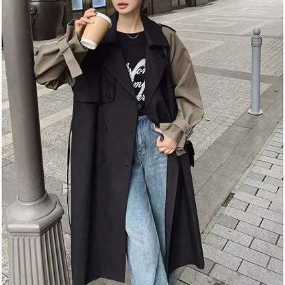 OUDINA New Arrivals Fashion Belt Large Pocket Detachable Plaid Jacket Women'S Trench Coat Long Windbreaker