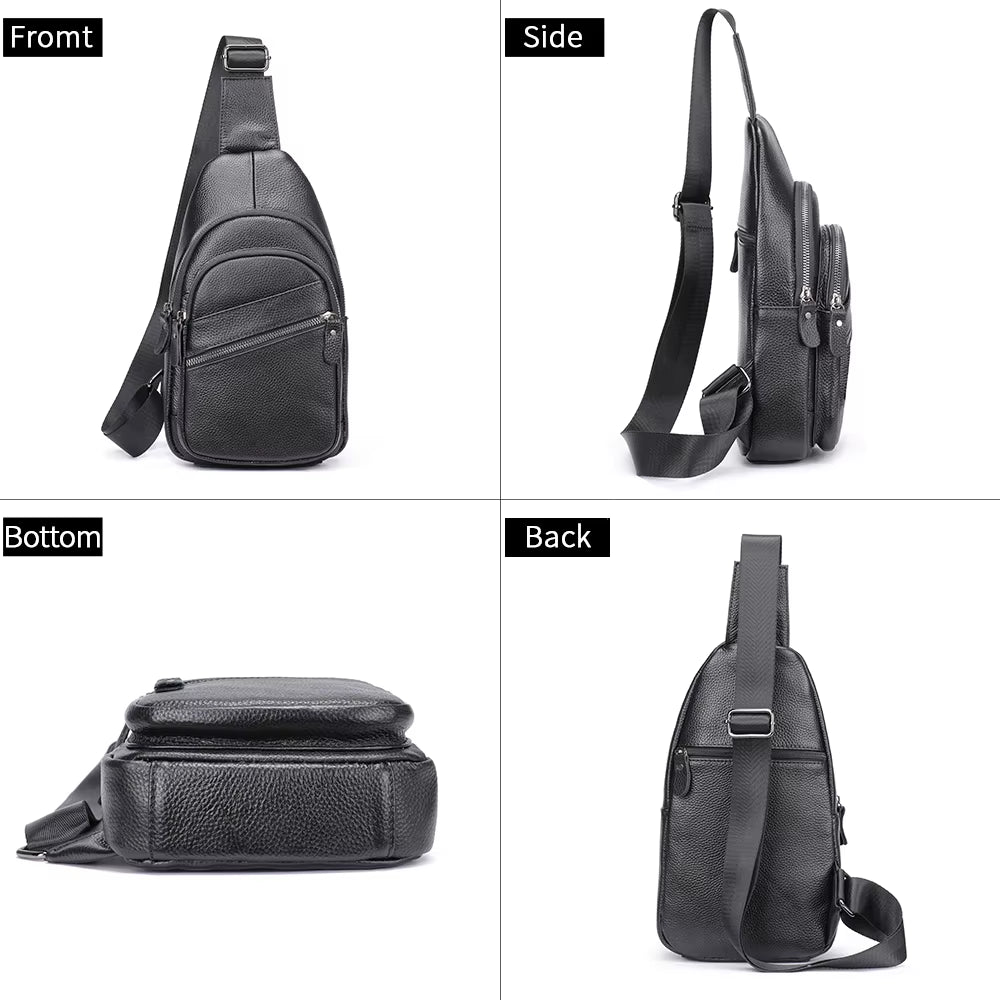 MARRANT Men'S Genuine Leather Waterproof Daypack Leather Chest Sling Bag Shoulder Crossbody Bag Chest Bags for Men