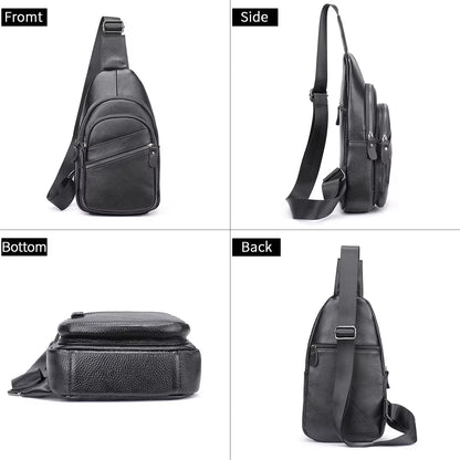 MARRANT Men'S Genuine Leather Waterproof Daypack Leather Chest Sling Bag Shoulder Crossbody Bag Chest Bags for Men