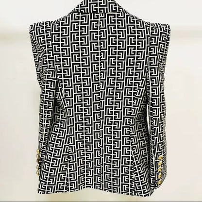 OUDINA Fashion Professional Loose Print Womens Suit and Blazers One Button Two Piece Suits Sets for Women Blazer Set