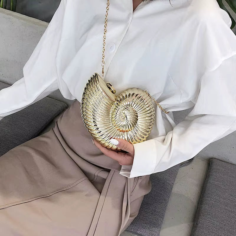 Women Cute Shoulder Bag Conch Shape Chain Party Crossbody Bag Acrylic Shell Phone Bags Handbag Purse for Women