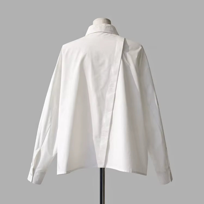 OUDINA French Retro Ruffle Patchwork Shirts for Ladies Spring New Asymmetrical Design Long-Sleeved Women Shirt