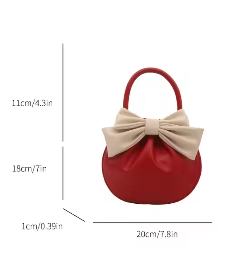 Ladies' Fashionable Mini Handbag with Butterfly Knot Solid Color Simple Casual Style Sweet Women'S Bag
