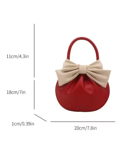Ladies' Fashionable Mini Handbag with Butterfly Knot Solid Color Simple Casual Style Sweet Women'S Bag