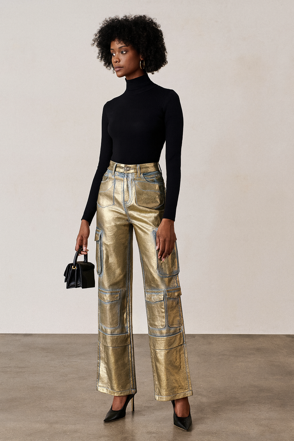 Shine Bright in Golden Era Metallic Cargo Jeans - The Ultimate Statement Piece for Street Style