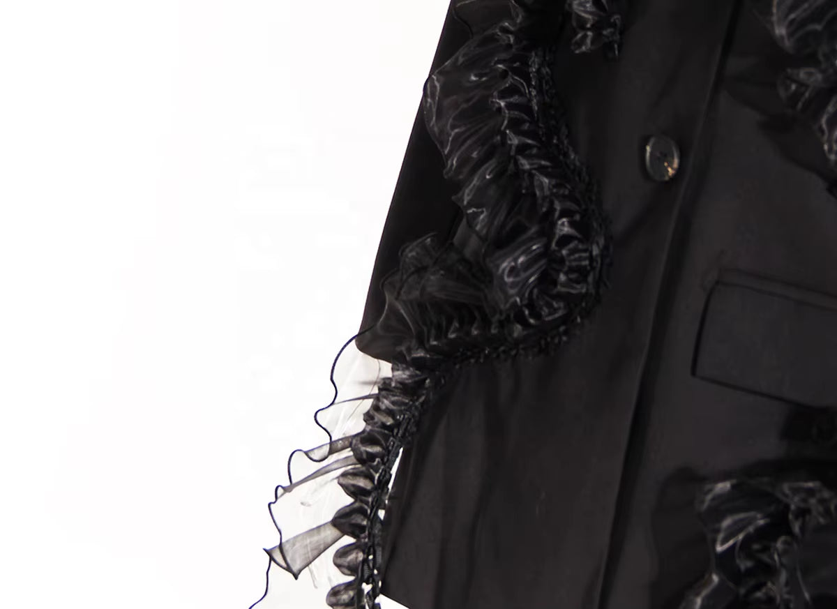 OUDINA New Stylish 2022 Blazer Tassel Casual Stitching Mesh Lace Ladies Midi Woman Blazers