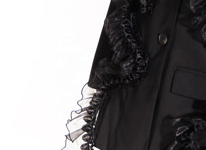 OUDINA New Stylish 2022 Blazer Tassel Casual Stitching Mesh Lace Ladies Midi Woman Blazers