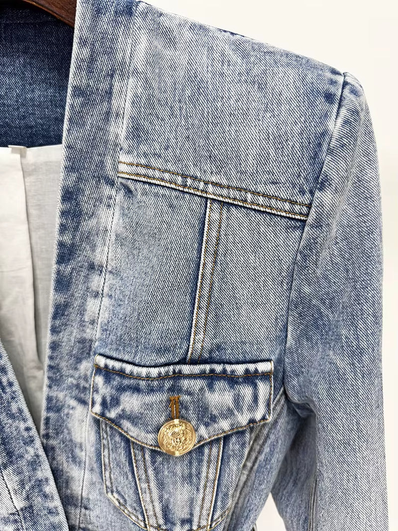 OUDINA Wholesale Ready Stock V Neck Belt Metal Buttons Washed Jean Jacket plus Size XXXL Women'S Jackets